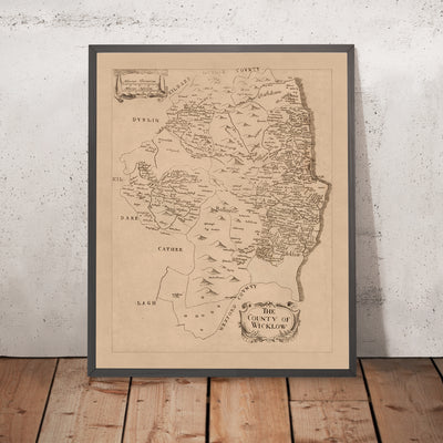 Old Map of County Wicklow by Petty, 1685: Wicklow Mountains, Glendalough, Arklow, Bray, Blessington