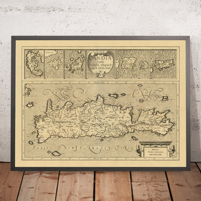 Antigua mapa de las islas griegas por Mercator, 1610: Creta, Corfú, Zante, Santorini, montañas 