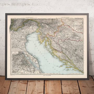 Alte Karte von Kroatien und Bosnien von Adolf Stieler, 1894: Adria, die dalmatinische Küste und die Velebit-Berge 