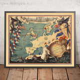 Alte Cunard Caronia Krönungskreuzfahrtkarte, 1953: London, Paris, Rom, Gibraltar, Athen 