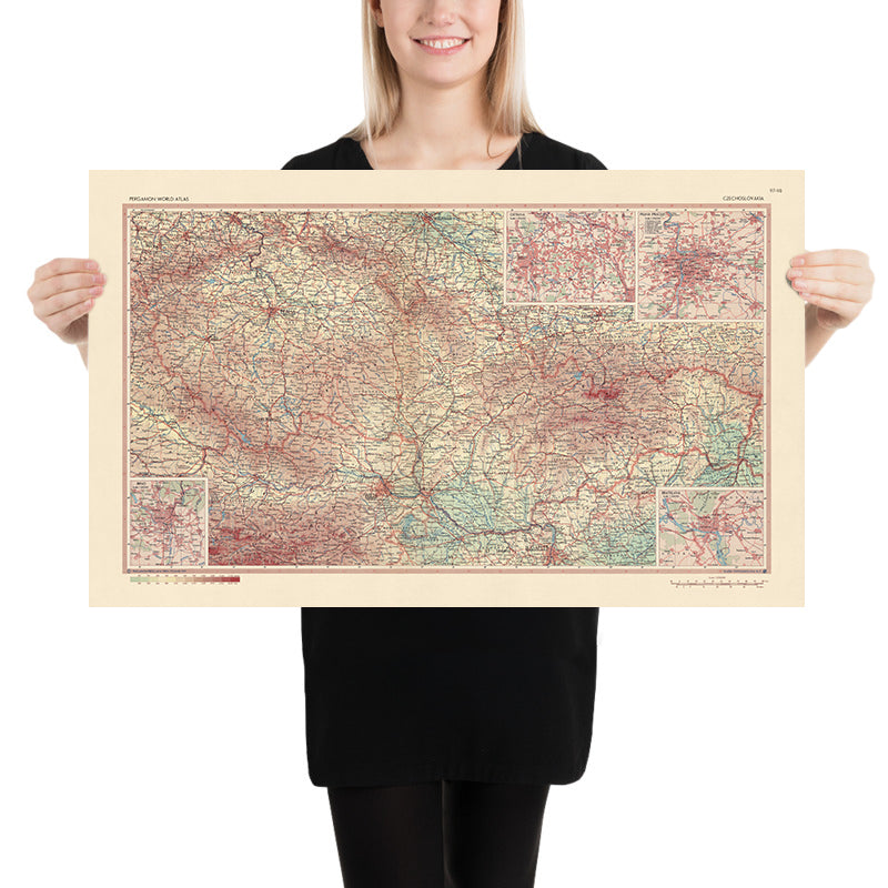 Old Map of Czechoslovakia, 1967: Prague, Bratislava, Brno, Ostrava, Krkonoše National Park