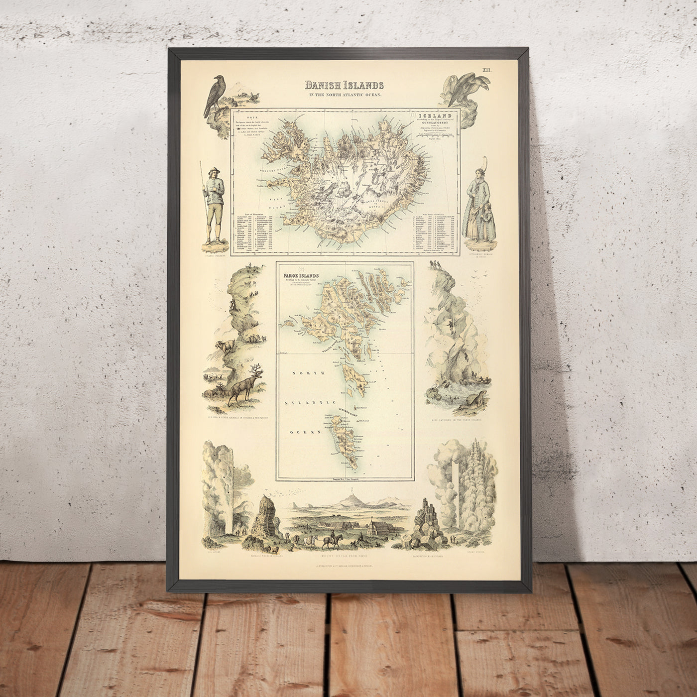 Old Map of Iceland & Faroe Islands by Fullarton, 1872: Reykjavik, Torshavn, Illustrations, Danish Possessions