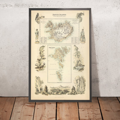 Old Map of Iceland & Faroe Islands by Fullarton, 1872: Reykjavik, Torshavn, Illustrations, Danish Possessions