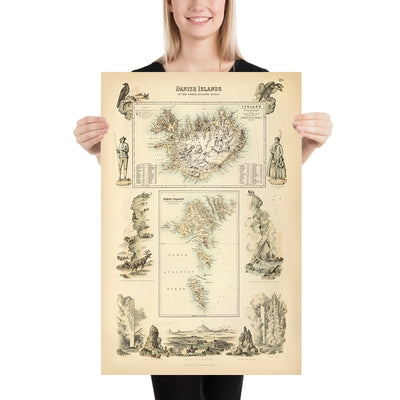 Old Map of Iceland & Faroe Islands by Fullarton, 1872: Reykjavik, Torshavn, Illustrations, Danish Possessions