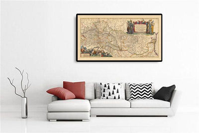 Ancienne carte du Danube : Visscher, 1690 : De la bouche à la source, Vienne, Budapest, Prague, Bucarest, Zagreb