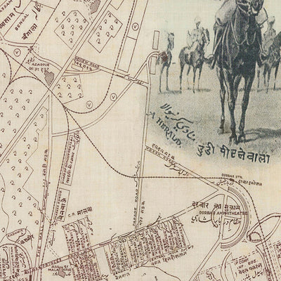 Alter bildlicher Plan von Delhi Durbar von Wymer, 1911: Krönungspavillon, Park, Kingsway, Regimenter, Elefanten 
