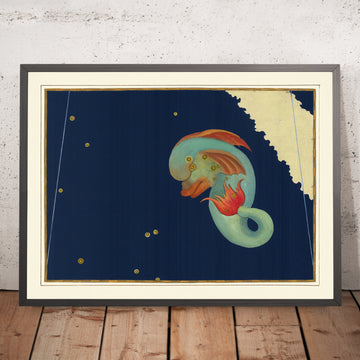 Ancienne carte étoilée de Delphinus par Johann Bayer, 1603 - Carte de constellation céleste 