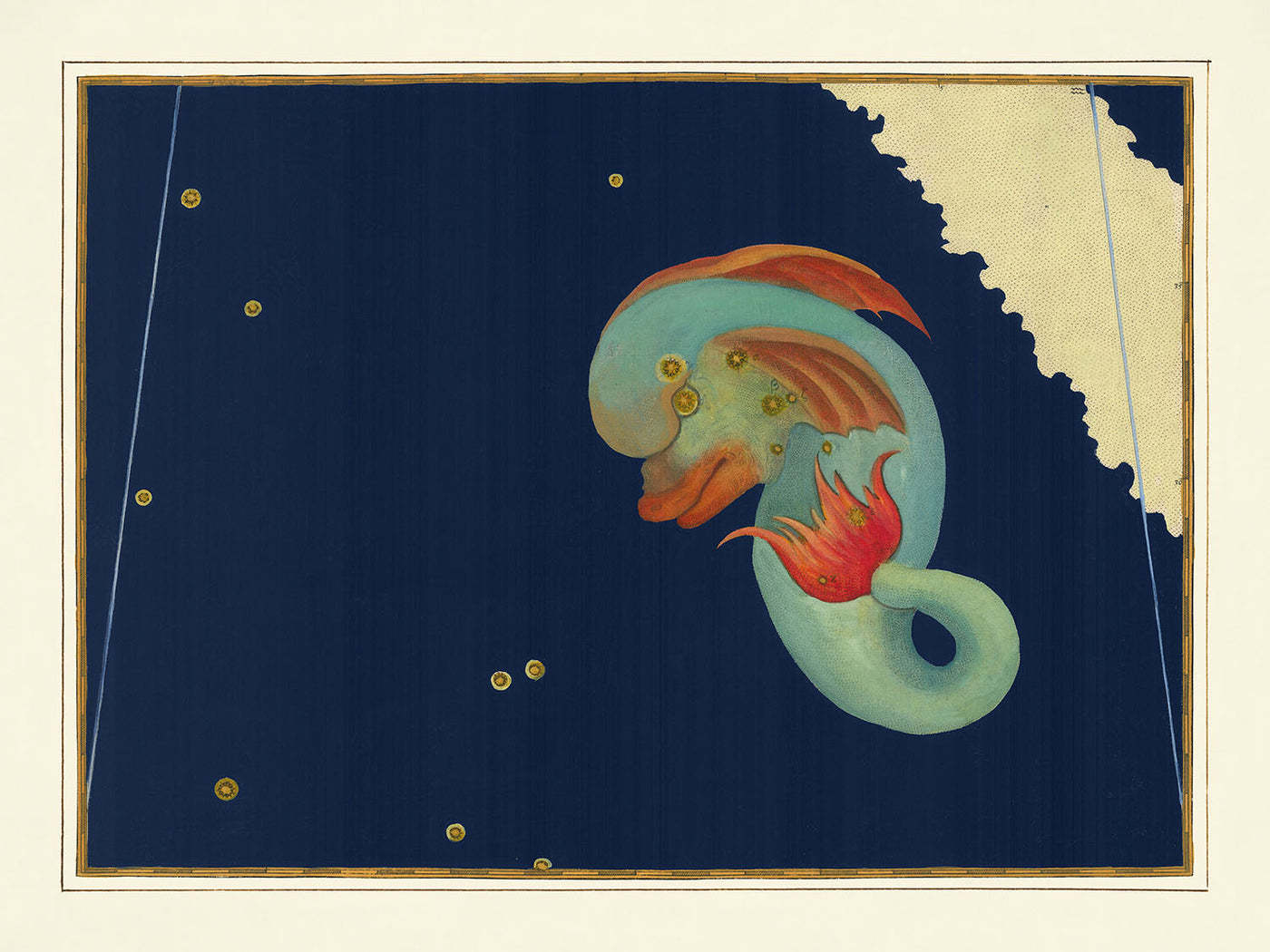 Ancienne carte étoilée de Delphinus par Johann Bayer, 1603 - Carte de constellation céleste 