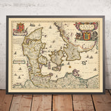 Mappa antica della Danimarca di Visscher, 1690: Goteborg, Copenaghen, Amburgo, Malmö, Parco Nazionale del Mare di Wadden 