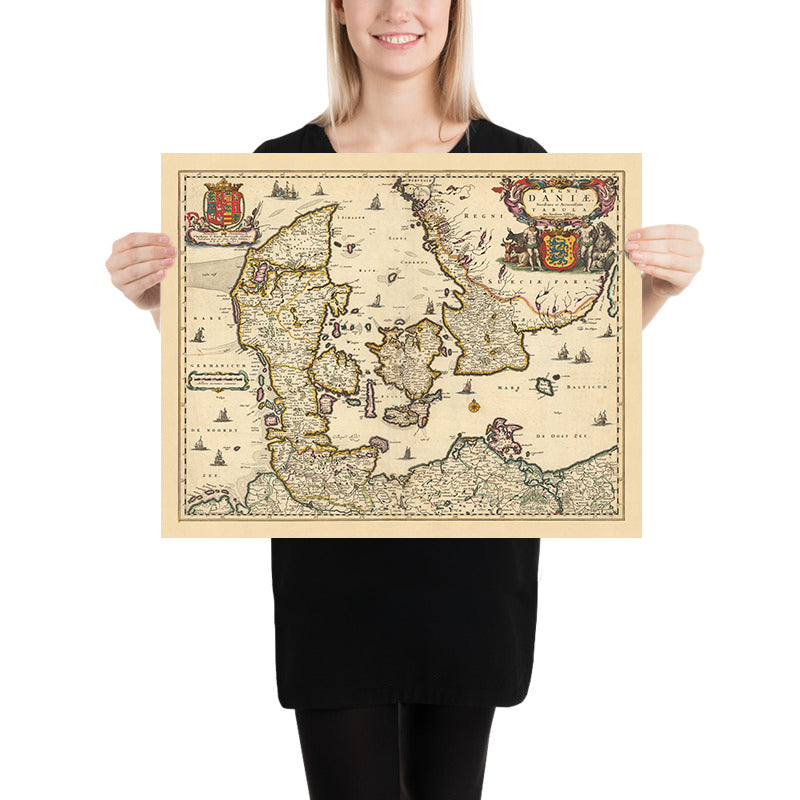 Alte Karte von Dänemark von Visscher, 1690: Göteborg, Kopenhagen, Hamburg, Malmö, Nationalpark Wattenmeer 