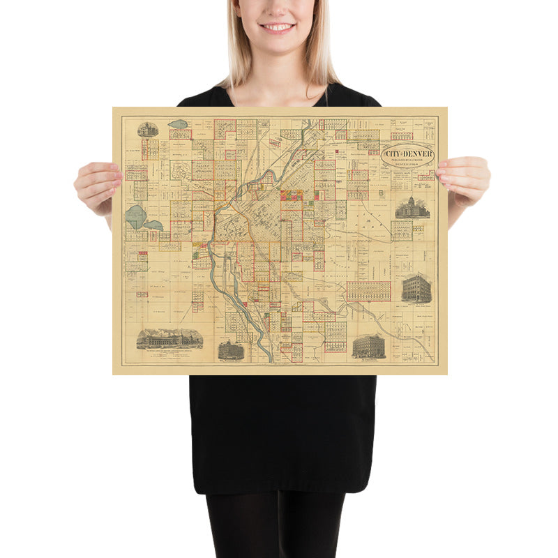 Old Map of Denver by Thayer, 1883: Platte River, Cherry Creek, City Park, Exposition Building, Windsor Hotel