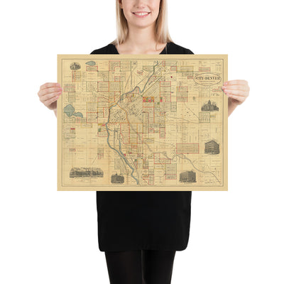 Old Map of Denver by Thayer, 1883: Platte River, Cherry Creek, City Park, Exposition Building, Windsor Hotel