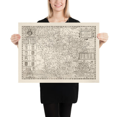Old Map of Devon, 1611 by John Speed - Plymouth, Exeter, Torquay, Paignton, Exmouth, Barnstaple
