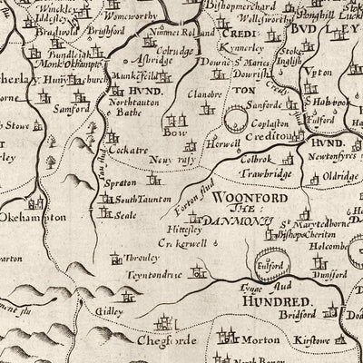 Old Map of Devon, 1611 by John Speed - Plymouth, Exeter, Torquay, Paignton, Exmouth, Barnstaple