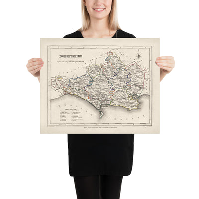Old Map of Dorset by Samuel Lewis, 1844: Blandford Forum, Bridport, Lyme Regis, Shaftesbury, Wimborne Minster