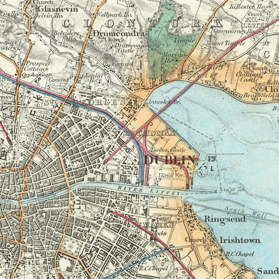 Gran Mapa Antiguo de Dublín y sus Suburbios, 1868: Meath, Clane, Rathdown, Drogheda 