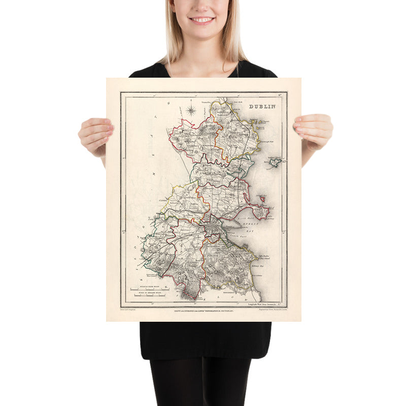 Old Map of County Dublin by Samuel Lewis, 1844: Balbriggan, Swords, Malahide, Skerries, Liffey