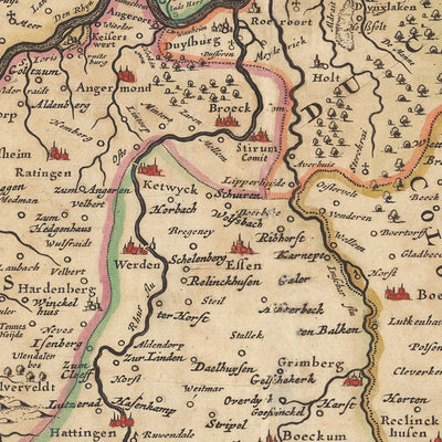 Alte Karte der Herzogtümer Jülich, Kleve & Berg von Visscher, 1690: Düsseldorf, Essen, Köln, Bonn, Dortmund 
