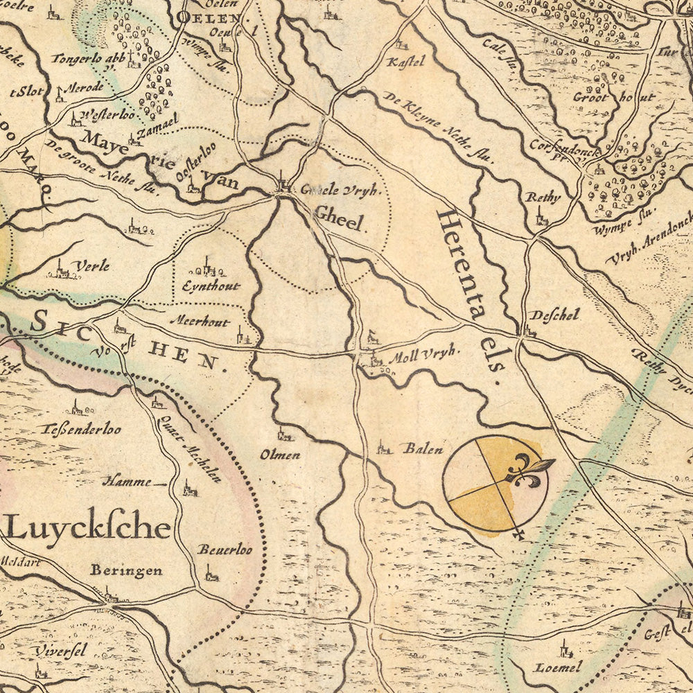 Old Map of Duchy of Brabant by Visscher, 1690: Brussels, Antwerp, Liège, Eindhoven, Hoge Kempen National Park
