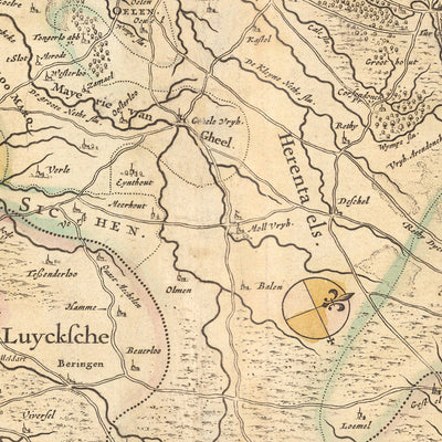 Old Map of Duchy of Brabant by Visscher, 1690: Brussels, Antwerp, Liège, Eindhoven, Hoge Kempen National Park