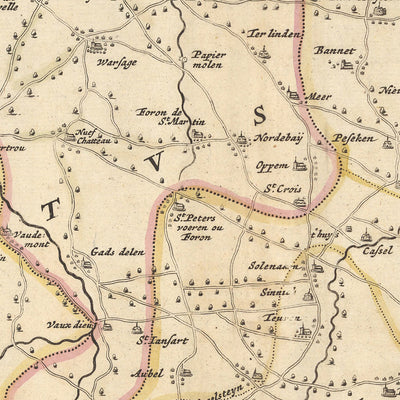 Mapa antiguo del ducado de Limburgo y el condado de Valkenburg de Visscher, 1690: Lieja, Aquisgrán, Maastricht, Verviers, Heerlen