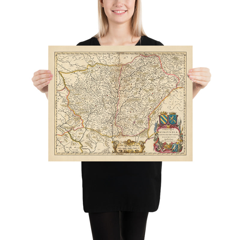 Old Map of Burgundy, France by Visscher, 1690: Dijon, Besançon, Chalon-sur-Saône, Belfort, Parc naturel régional du Morvan