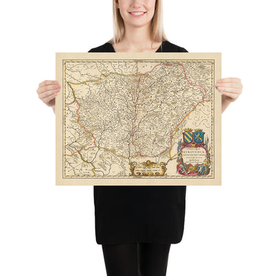 Old Map of Burgundy, France by Visscher, 1690: Dijon, Besançon, Chalon-sur-Saône, Belfort, Parc naturel régional du Morvan