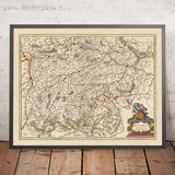 Ancienne carte du duché de Bavière par Visscher, 1690 : Ratisbonne, Ingolstadt, Munich, Augsbourg, Zugspitze