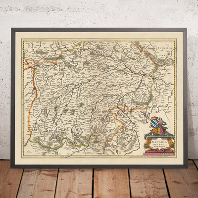 Alte Karte des Herzogtums Bayern von Visscher, 1690: Regensburg, Ingolstadt, München, Augsburg, Zugspitze 