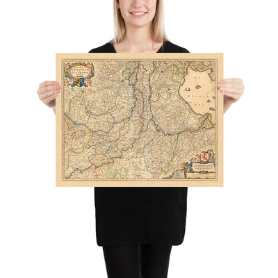 Mapa antiguo del Ducado de Guelders y Zutphen por Visscher, 1690: Amsterdam, Amersfoort, Utrecht, Eindhoven, Nijmegen