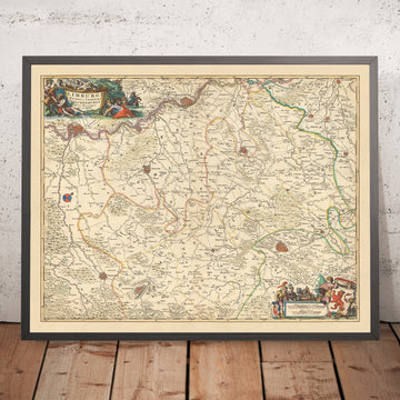 Old Map of Duchy of Limburg & County of Valkenburg by Visscher, 1690: Liège, Aachen, Maastricht, Verviers, Heerlen