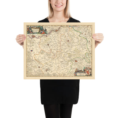 Mapa antiguo del ducado de Limburgo y el condado de Valkenburg de Visscher, 1690: Lieja, Aquisgrán, Maastricht, Verviers, Heerlen