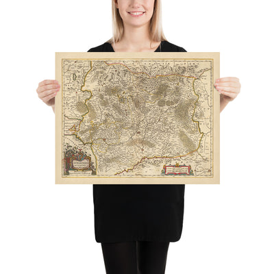 Old Map of Duchy of Lorraine, France by Visscher, 1690: Nancy, Metz, Saarbrücken, Kaiserslauten, Northern Vosges Park