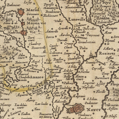 Old Map of Duchy of Lorraine, France by Visscher, 1690: Nancy, Metz, Saarbrücken, Kaiserslauten, Northern Vosges Park