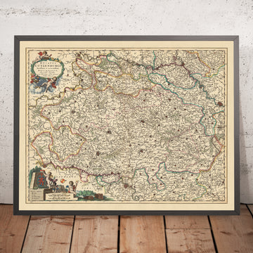 Ancienne carte du duché de Luxembourg par Visscher, 1690 : Liège, Namur, Metz, Trèves, Parc régional des Ardennes