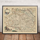 Antica mappa del Ducato di Lussemburgo di Visscher, 1690: Liegi, Namur, Metz, Treviri, Parco Regionale delle Ardenne 