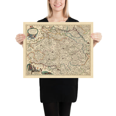 Ancienne carte du duché de Luxembourg par Visscher, 1690 : Liège, Namur, Metz, Trèves, Parc régional des Ardennes
