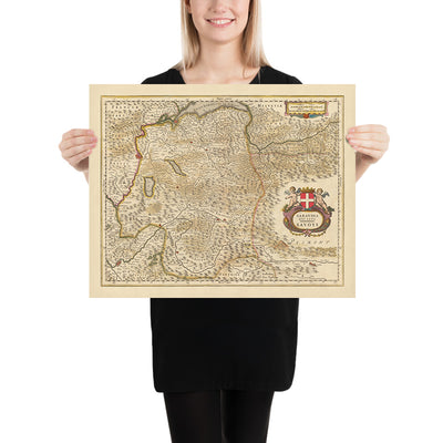 Mapa antiguo del Ducado de Saboya, Francia por Visscher, 1690: Ginebra, Grenoble, Chambéry, Chamonix, Parque Nacional Vanoise