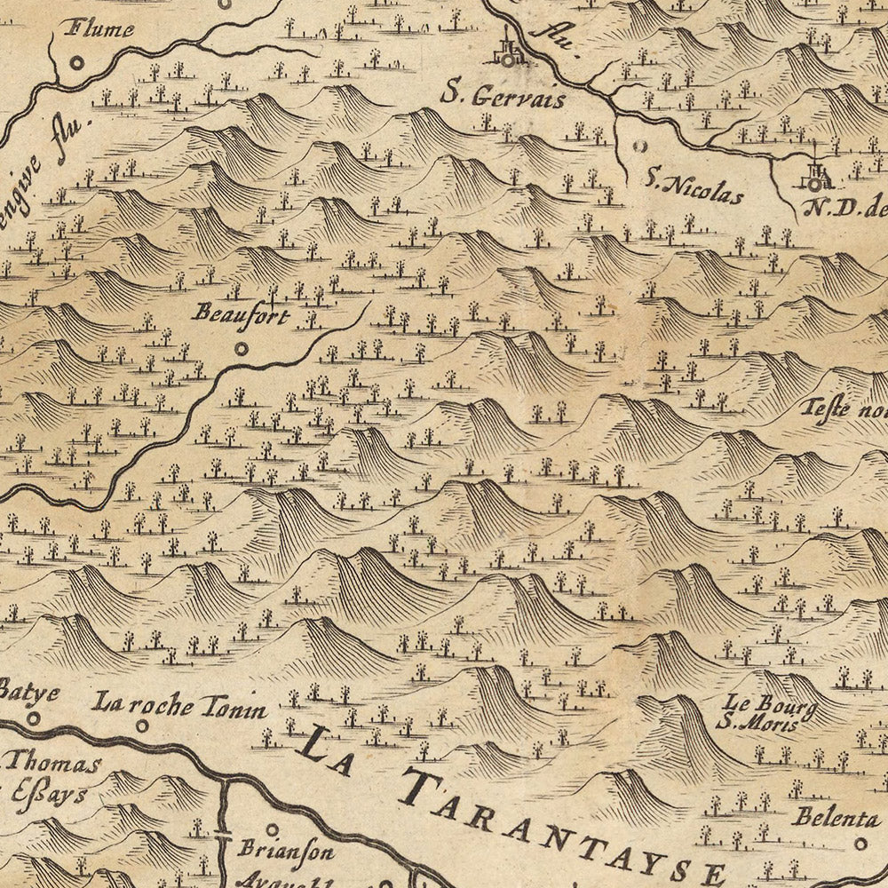 Mapa antiguo del Ducado de Saboya, Francia por Visscher, 1690: Ginebra, Grenoble, Chambéry, Chamonix, Parque Nacional Vanoise