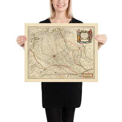 Old Map of Duchy of Milan, Italy by Visscher, 1690: Como, Bergamo, Pavia, Piacenza, Parco Agricolo Sud Milano