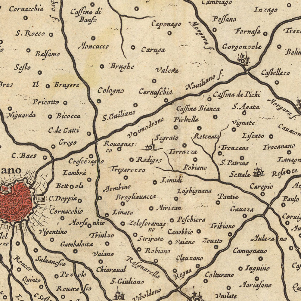 Old Map of Duchy of Milan, Italy by Visscher, 1690: Como, Bergamo, Pavia, Piacenza, Parco Agricolo Sud Milano