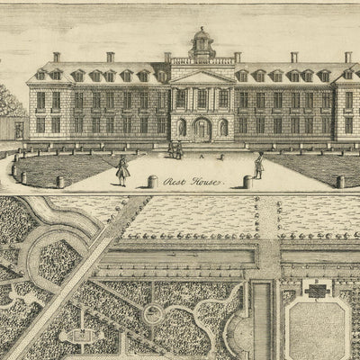Wrest Park, the House & Gardens of the Duke of Kent by John Rocque, 1737