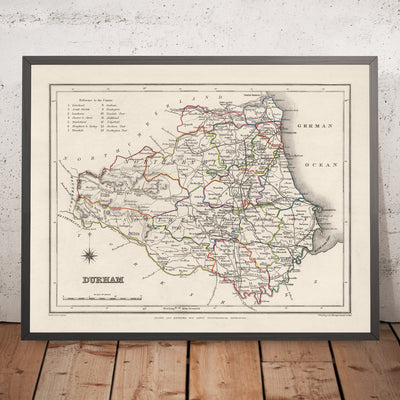 Old Map of Durham by Samuel Lewis, 1844: Sunderland, Stockton-on-Tees, Hartlepool, Bishop Auckland, Darlington