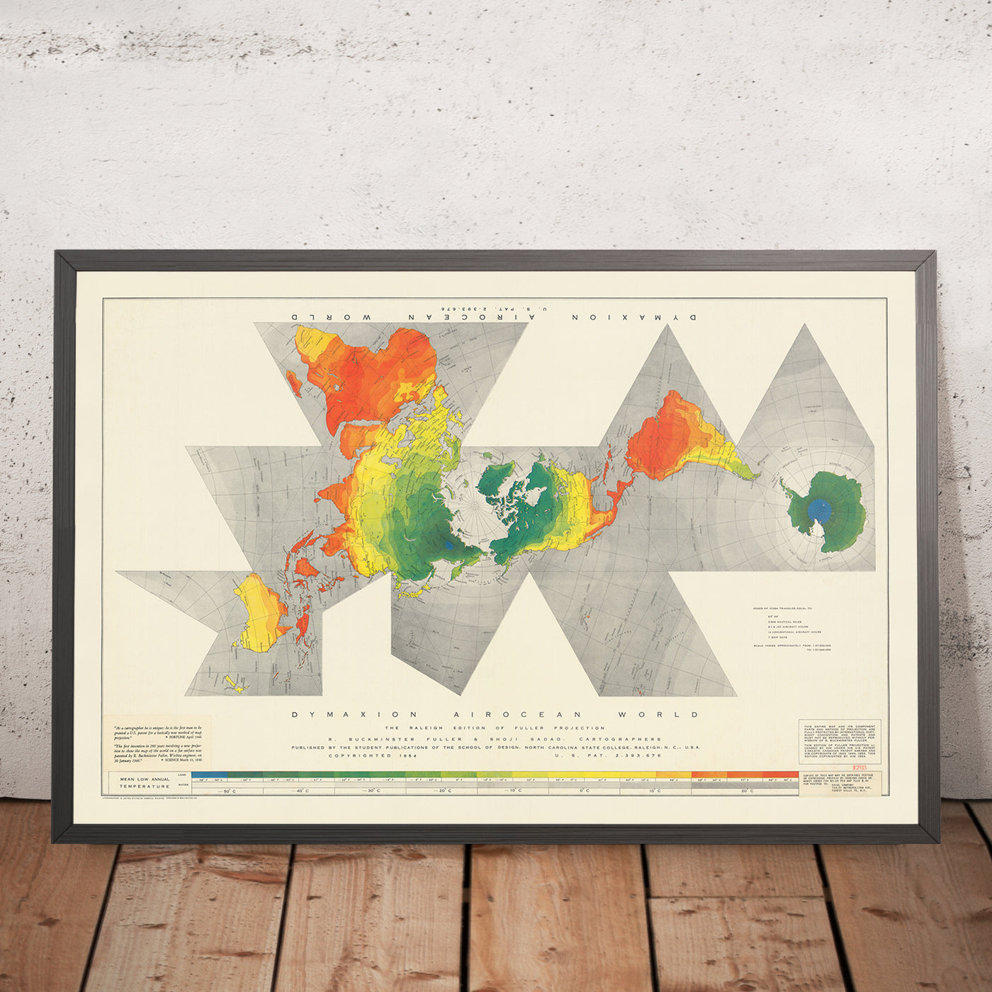 Antigua Mapa Mundial Airocean Dymaxion de Buckminster Fuller, 1954: Proyección Icosaédrica, Una Isla Tierra 