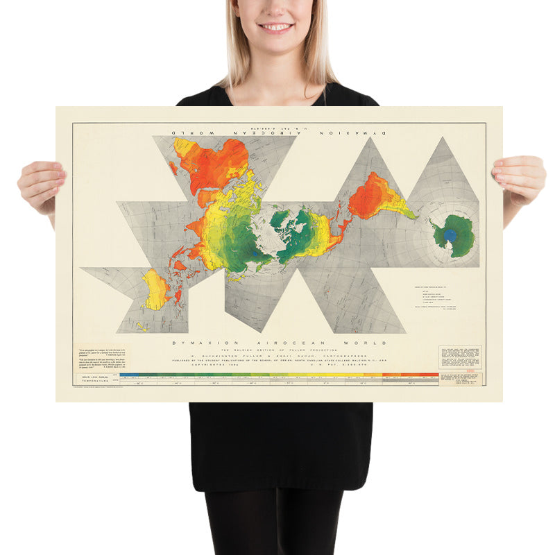 Antigua Mapa Mundial Airocean Dymaxion de Buckminster Fuller, 1954: Proyección Icosaédrica, Una Isla Tierra 
