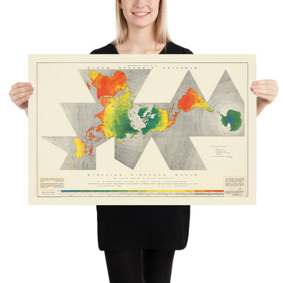 Antigua Mapa Mundial Airocean Dymaxion de Buckminster Fuller, 1954: Proyección Icosaédrica, Una Isla Tierra 