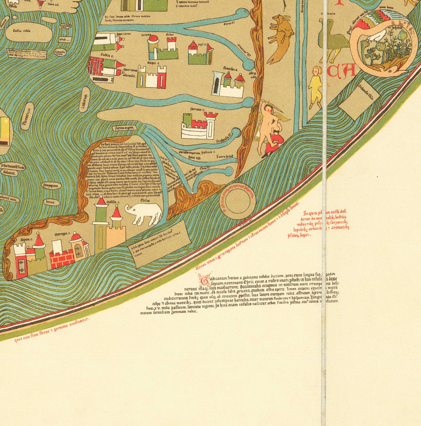 Old Ebstorf Mappa Mundi - Atlas mondial ancien du XIIIe siècle - Gibraltar, Méditerranée, Jérusalem, Sicile, Grèce