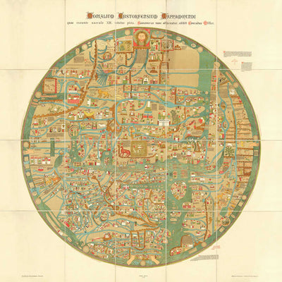 Old Ebstorf Mappa Mundi - Atlas mondial ancien du XIIIe siècle - Gibraltar, Méditerranée, Jérusalem, Sicile, Grèce
