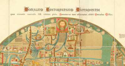 Old Ebstorf Mappa Mundi - Atlas mondial ancien du XIIIe siècle - Gibraltar, Méditerranée, Jérusalem, Sicile, Grèce