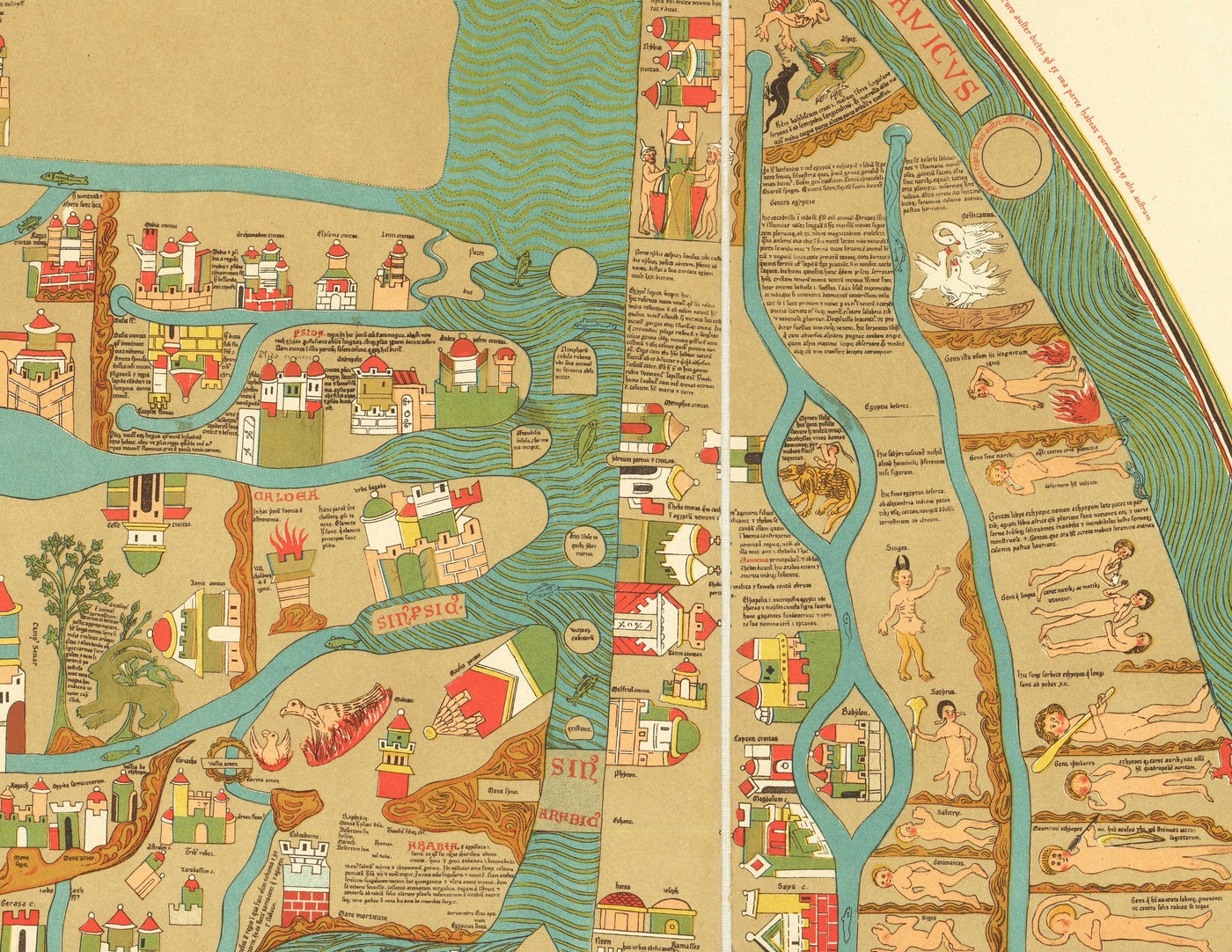 Old Ebstorf Mappa Mundi - Atlas mondial ancien du XIIIe siècle - Gibraltar, Méditerranée, Jérusalem, Sicile, Grèce